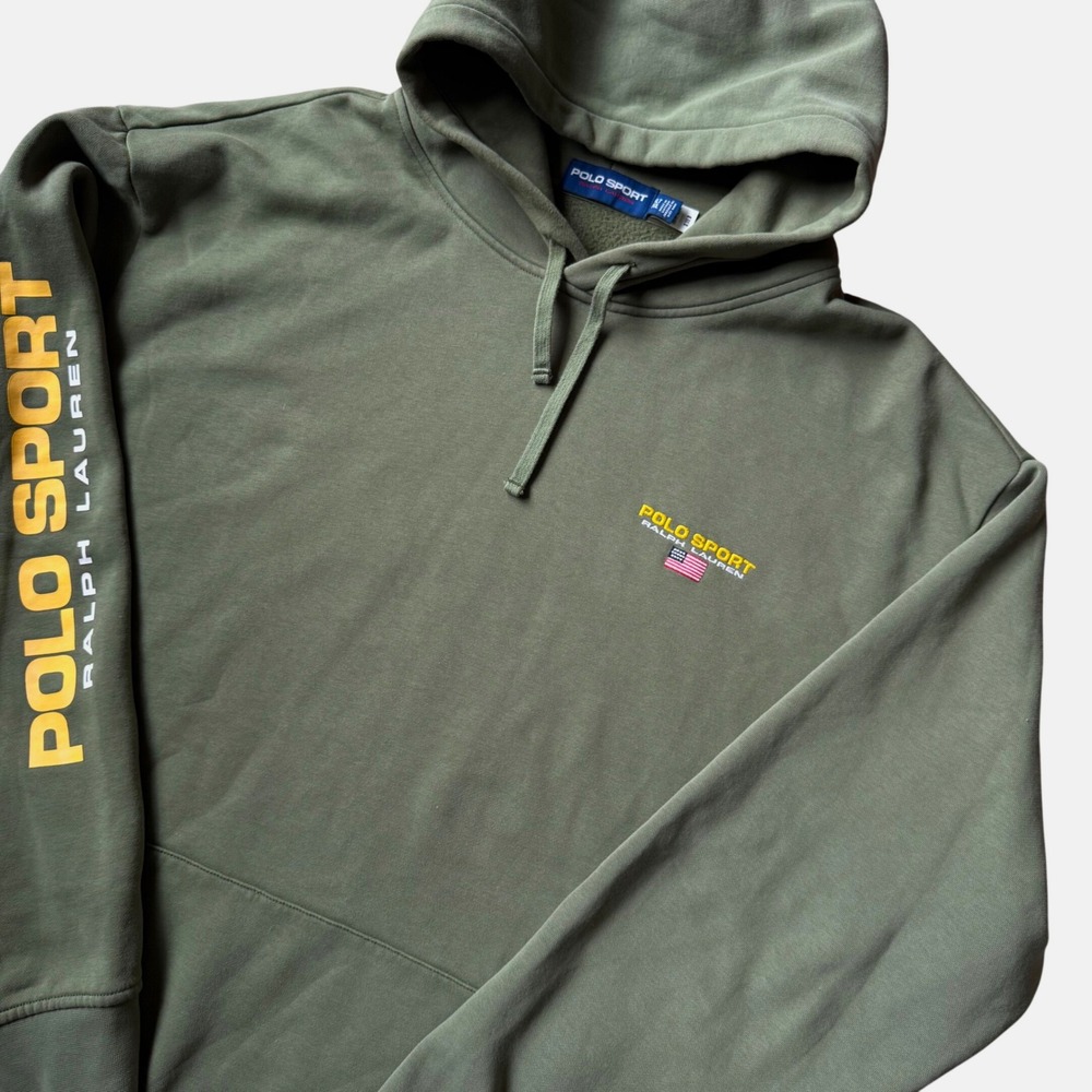 Polo Sport Ralph Lauren Mens 3XLT Olive Green Fleece Graphic Hoodie Sweatshirt